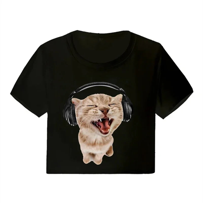 Korean Style Casual Crop Tops 2000s Y2k Print Women Tee Shirt Harajuku GOTH Cropped Mange Tshirt Funny Graphic T-shirt Female