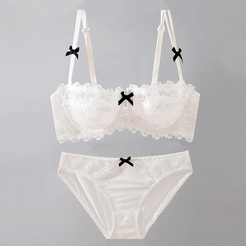 MOYISU Women's Sexy Lace Underwear Women Half Cup Push-up Big Chest Small Ultra-thin Breathable Pure Desire Larger Size Bra Set