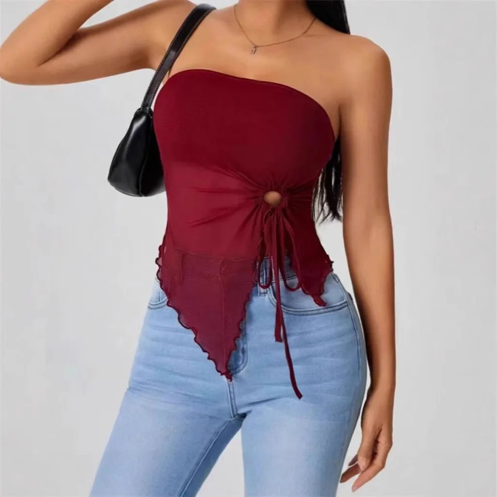 Sexy Off-Shoulder Crop Top Women's Strapless Asymmetrical Sleeveless High-End Feeling Outerwear Cross-Border Fashion