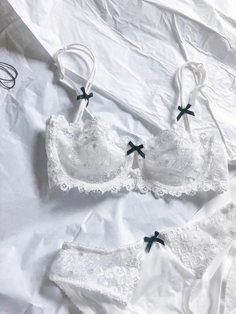 MOYISU Women's Sexy Lace Underwear Women Half Cup Push-up Big Chest Small Ultra-thin Breathable Pure Desire Larger Size Bra Set