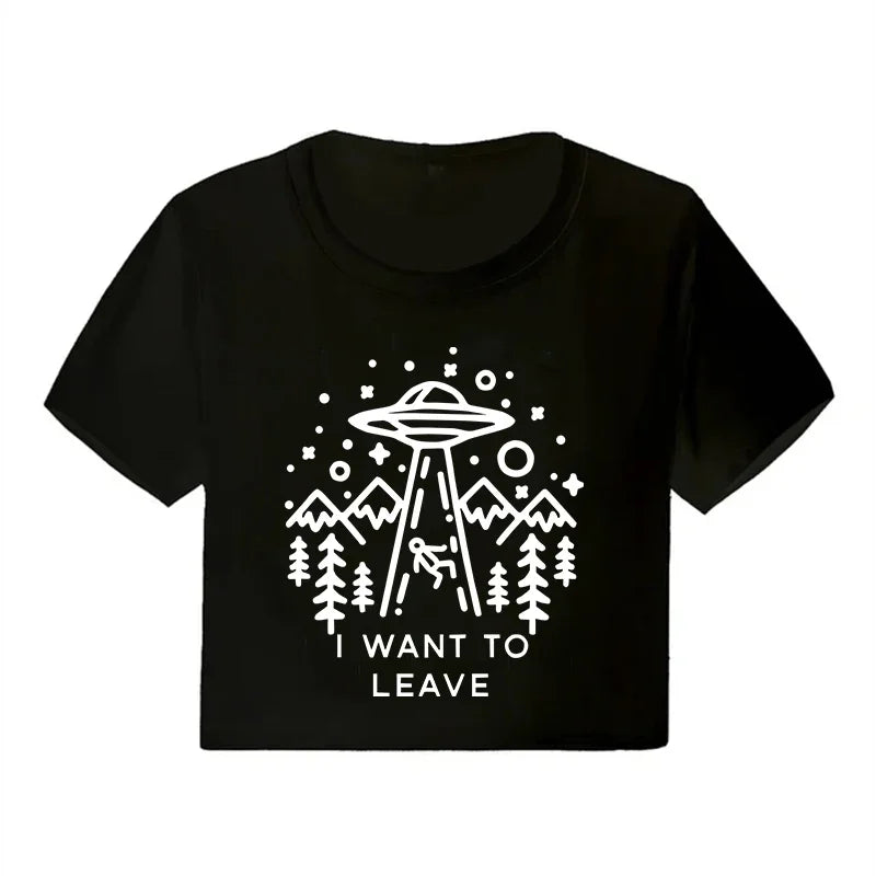 Korean Style Casual Crop Tops 2000s Y2k Print Women Tee Shirt Harajuku GOTH Cropped Mange Tshirt Funny Graphic T-shirt Female