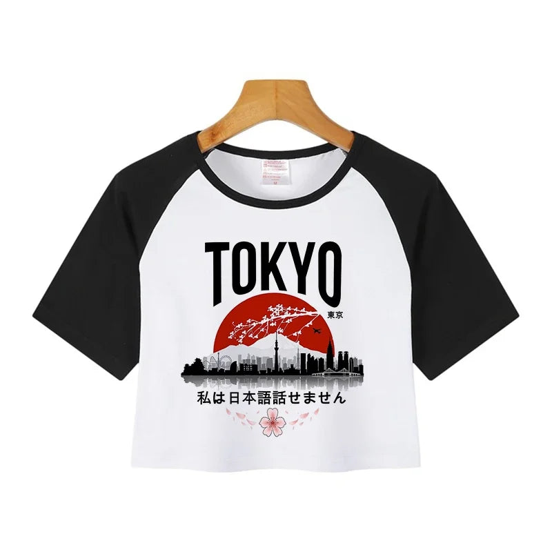 Korean Style Casual Crop Tops 2000s Y2k Print Women Tee Shirt Harajuku GOTH Cropped Mange Tshirt Funny Graphic T-shirt Female