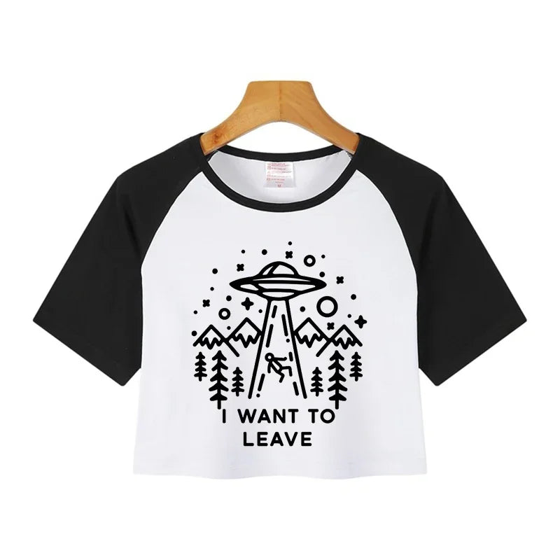 Korean Style Casual Crop Tops 2000s Y2k Print Women Tee Shirt Harajuku GOTH Cropped Mange Tshirt Funny Graphic T-shirt Female