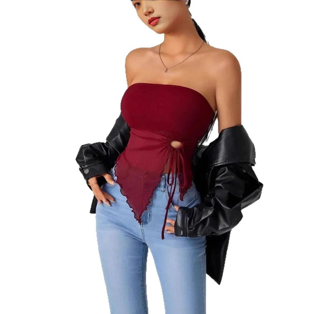 Sexy Off-Shoulder Crop Top Women's Strapless Asymmetrical Sleeveless High-End Feeling Outerwear Cross-Border Fashion