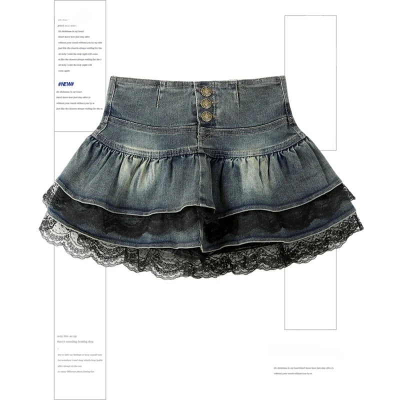 Women's Blue Black Riveted Belt Denim Skirt Y2K Harajuku High Street Fashion 90s Sexy A-line Mini Skirt Summer Clothing 2026 New