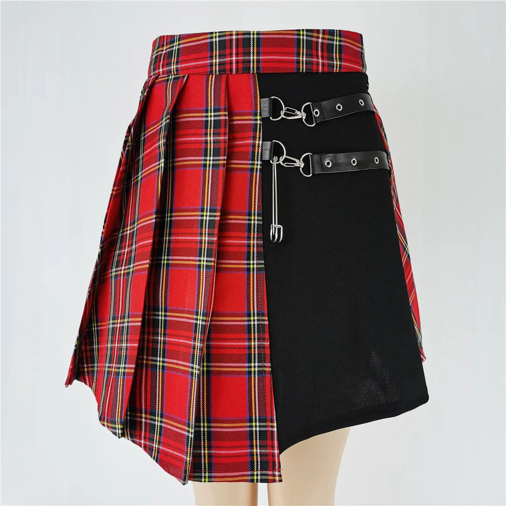 Gothic Sweet Women Pleated Skirt Fashion Plaid Mini High Waist Chic Skirt Kawaii Summer Casual Ladies Plaid Pleated Skirt