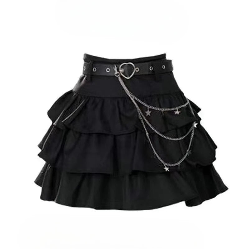 Women's Blue Black Riveted Belt Denim Skirt Y2K Harajuku High Street Fashion 90s Sexy A-line Mini Skirt Summer Clothing 2026 New