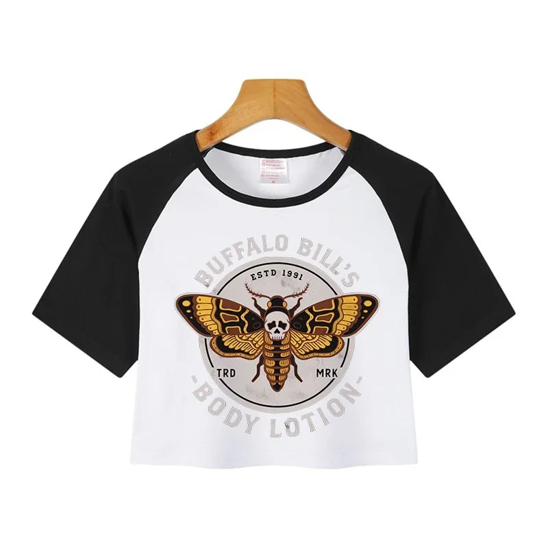 Korean Style Casual Crop Tops 2000s Y2k Print Women Tee Shirt Harajuku GOTH Cropped Mange Tshirt Funny Graphic T-shirt Female