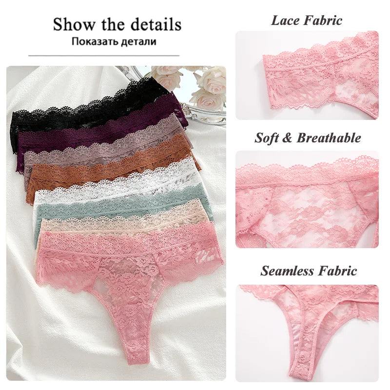 3Pcs Lace Sexy Thongs Women Low-Rise Briefs Sexy Soft Ladies Underwear Trendy Floral Underpants Female Flowery Panty Lingerie