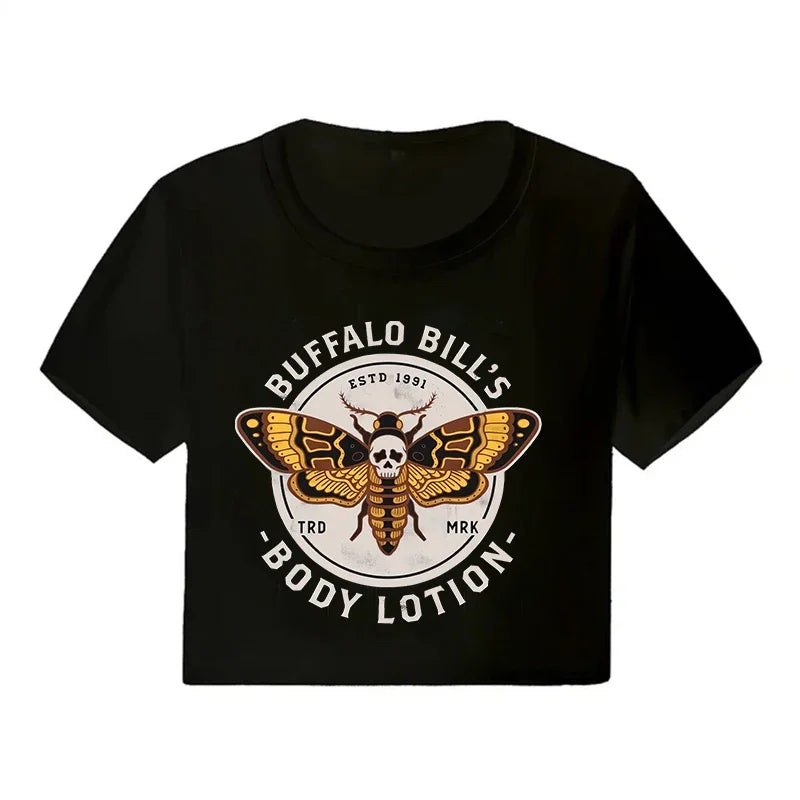 Korean Style Casual Crop Tops 2000s Y2k Print Women Tee Shirt Harajuku GOTH Cropped Mange Tshirt Funny Graphic T-shirt Female