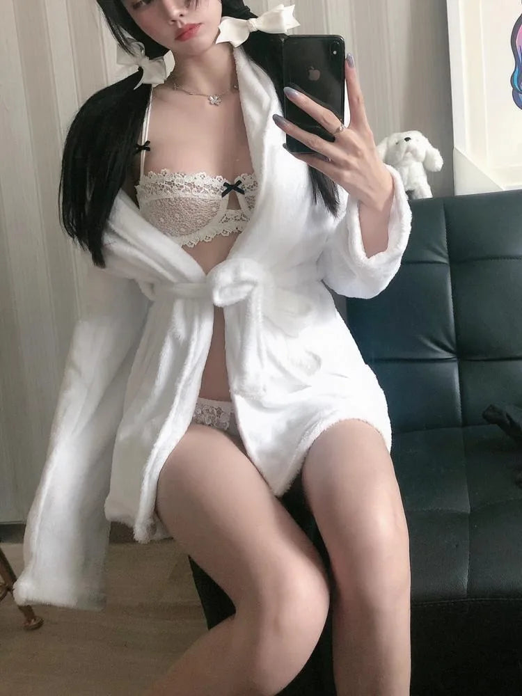 MOYISU Women's Sexy Lace Underwear Women Half Cup Push-up Big Chest Small Ultra-thin Breathable Pure Desire Larger Size Bra Set