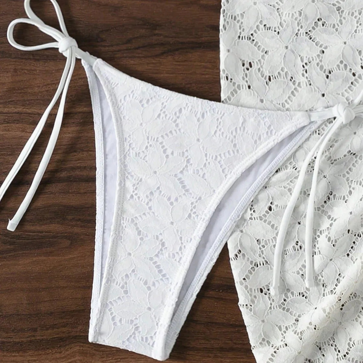 Three-Piece Bikini Set Lace Strap Star Print Swimsuit Women's Swimwear Cross-Border Nylon Fabric with Chest Pad No Steel Ring