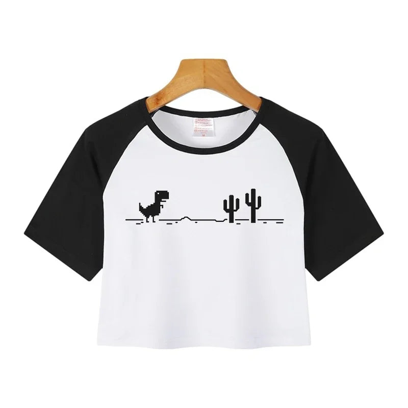 Korean Style Casual Crop Tops 2000s Y2k Print Women Tee Shirt Harajuku GOTH Cropped Mange Tshirt Funny Graphic T-shirt Female