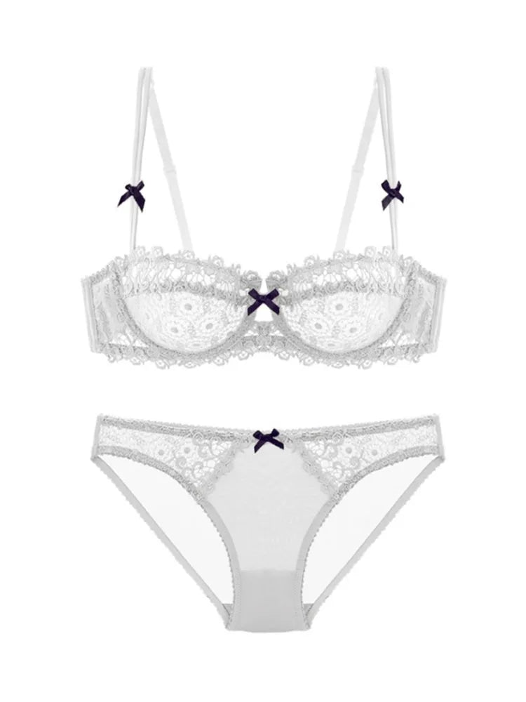 MOYISU Women's Sexy Lace Underwear Women Half Cup Push-up Big Chest Small Ultra-thin Breathable Pure Desire Larger Size Bra Set
